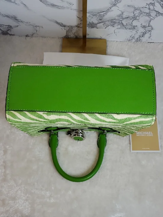 Michael Kors Small Hamilton Jungle Green Zebra Print Calf Hair Satchel NWT - Picture 8 of 9
